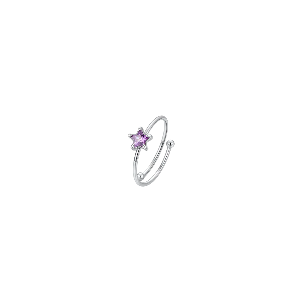 ANELLO BAMBINA IN ACCIAIO CON STELLA ZIRCONE VIOLA