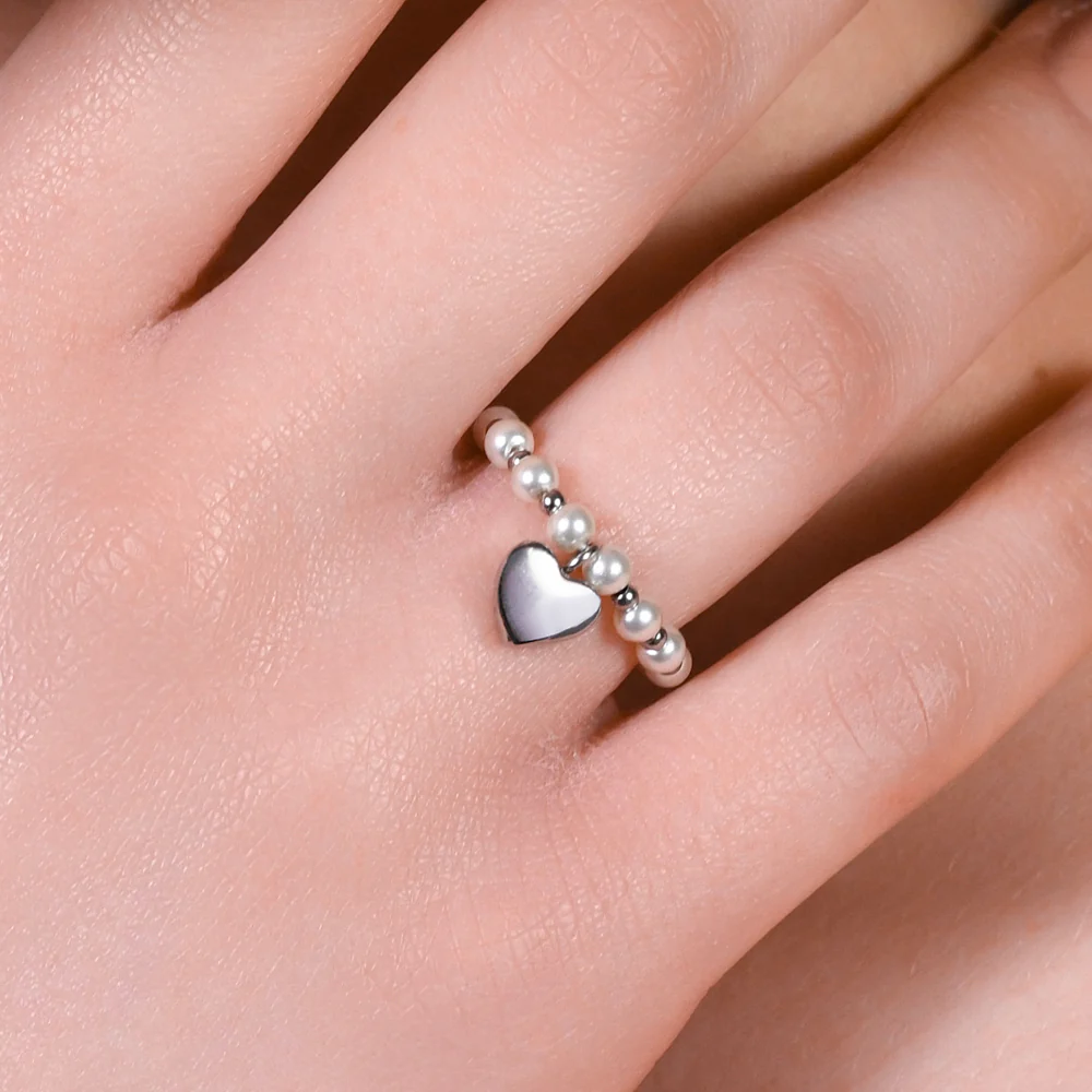 ANELLO DONNA IN ACCIAIO E PERLE SINTETICHE BIANCHE CON CUORE - Image 2