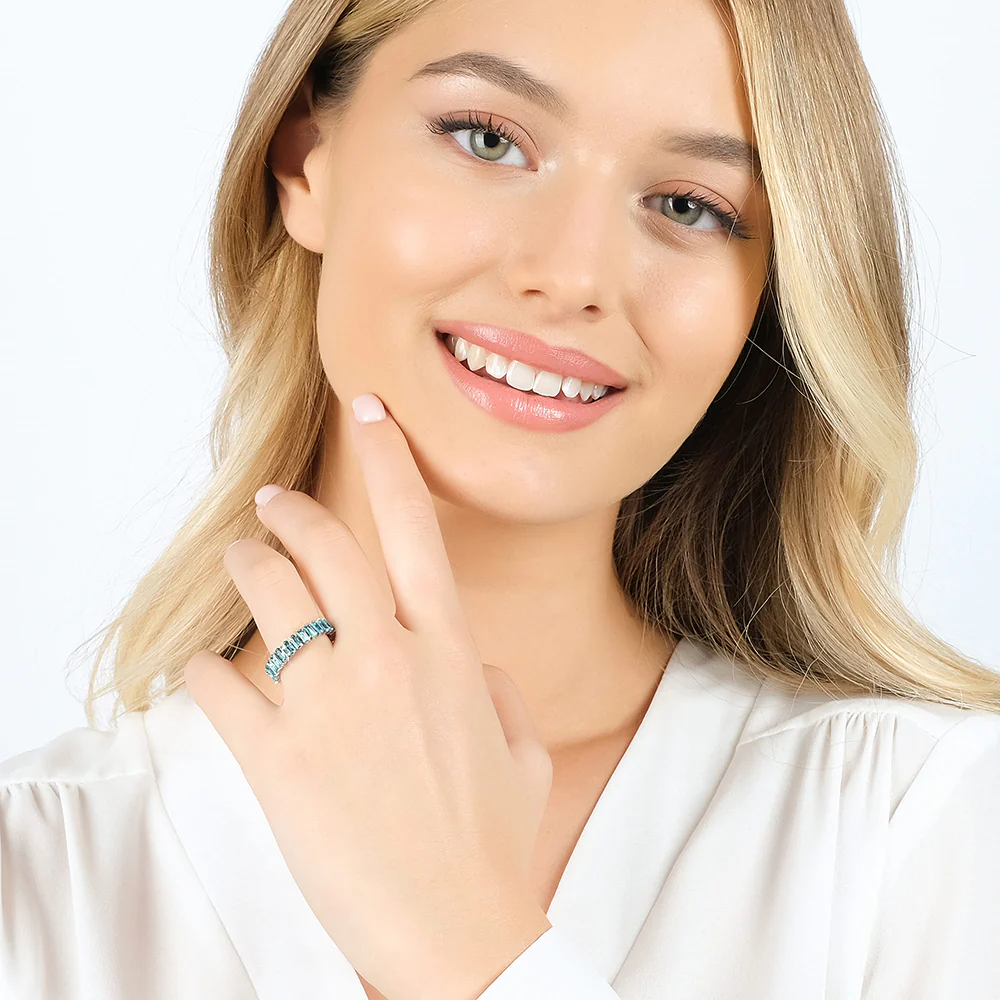 ANELLO DONNA IN ACCIAIO APERTO CON CRISTALLI AZZURRI - Image 3