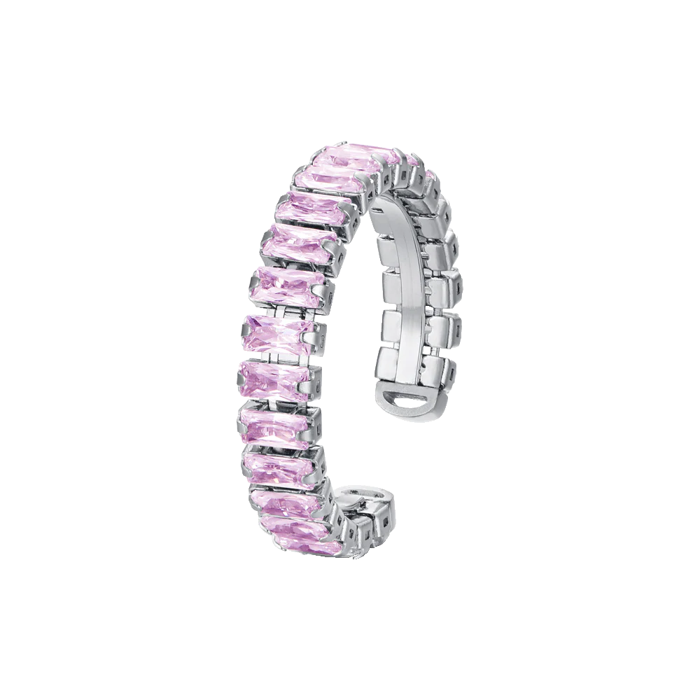 ANELLO DONNA IN ACCIAIO APERTO CON CRISTALLI ROSA