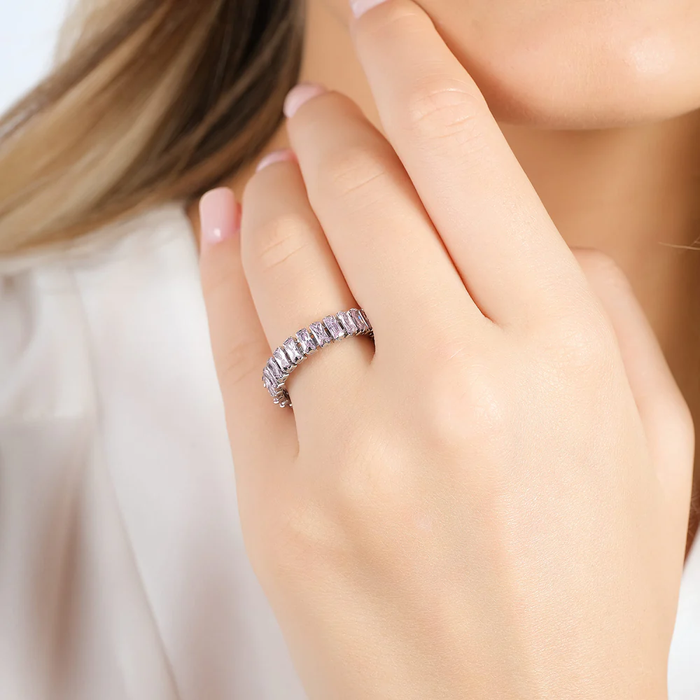 ANELLO DONNA IN ACCIAIO APERTO CON CRISTALLI ROSA - Image 2