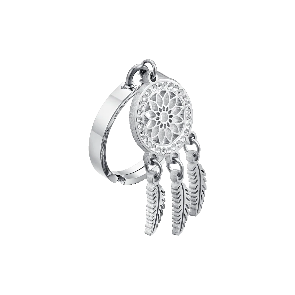 ANELLO DONNA IN ACCIAIO CON ACCHIAPPASOGNI CON CRISTALLI BIANCHI