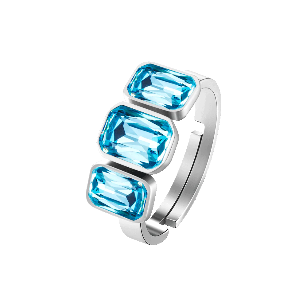 ANELLO DONNA IN ACCIAIO CON CRISTALLI ACQUA MARINA