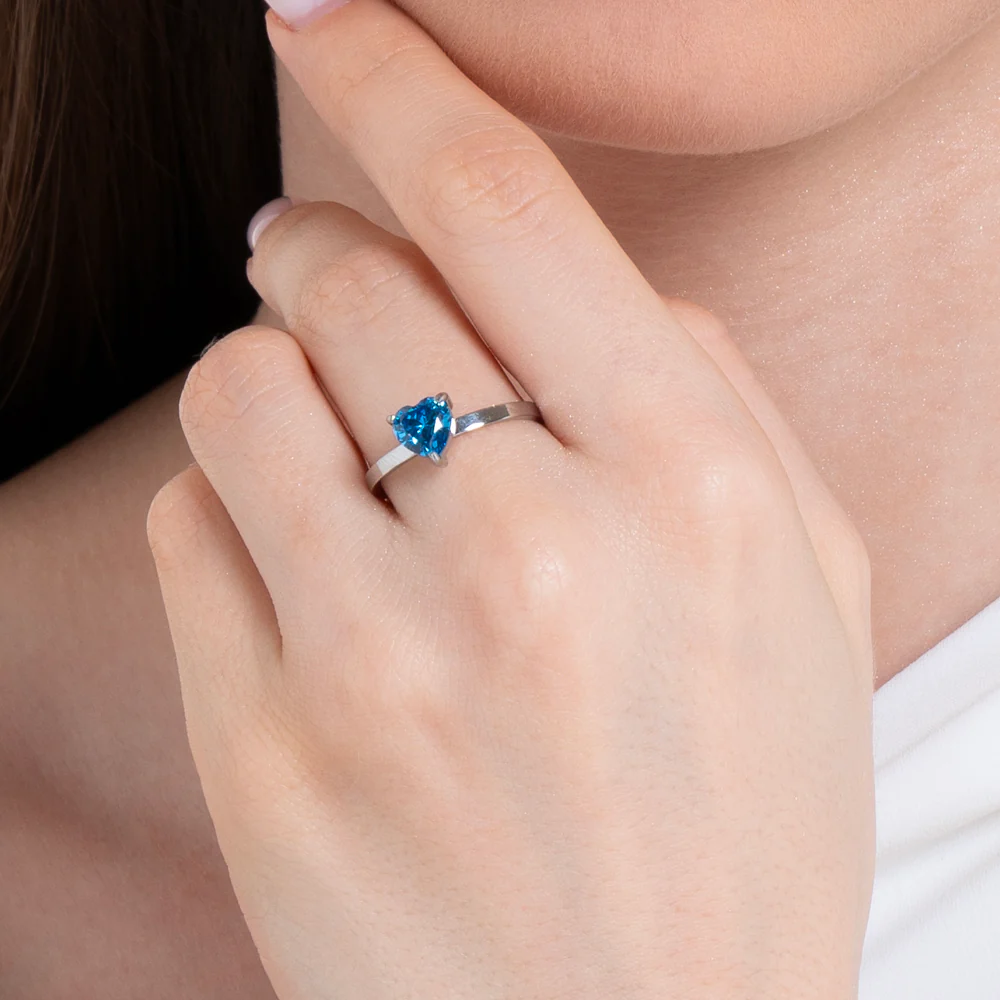 ANELLO DONNA IN ACCIAIO CON CUORE CRISTALLO BLU - Image 2