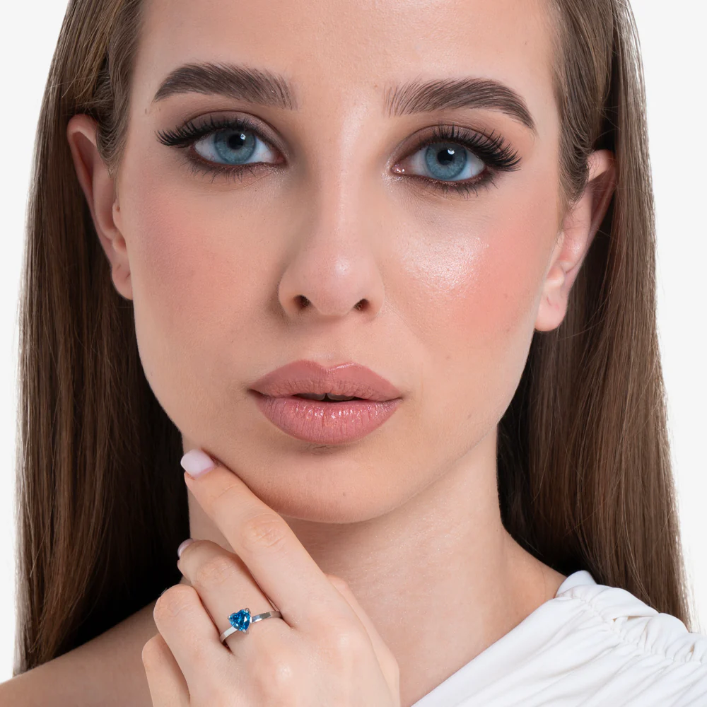 ANELLO DONNA IN ACCIAIO CON CUORE CRISTALLO BLU - Image 3