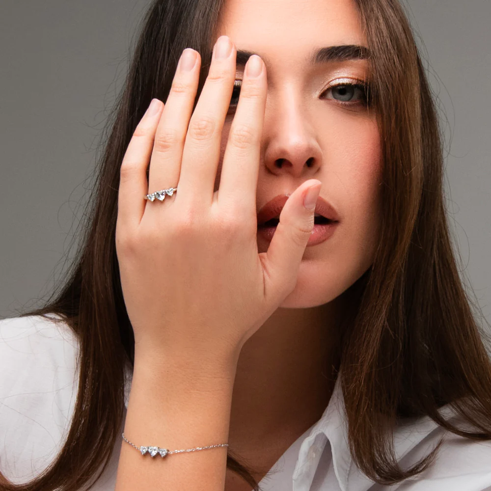 ANELLO DONNA IN ACCIAIO CON CUORI CON ZIRCONI BIANCHI - Image 4
