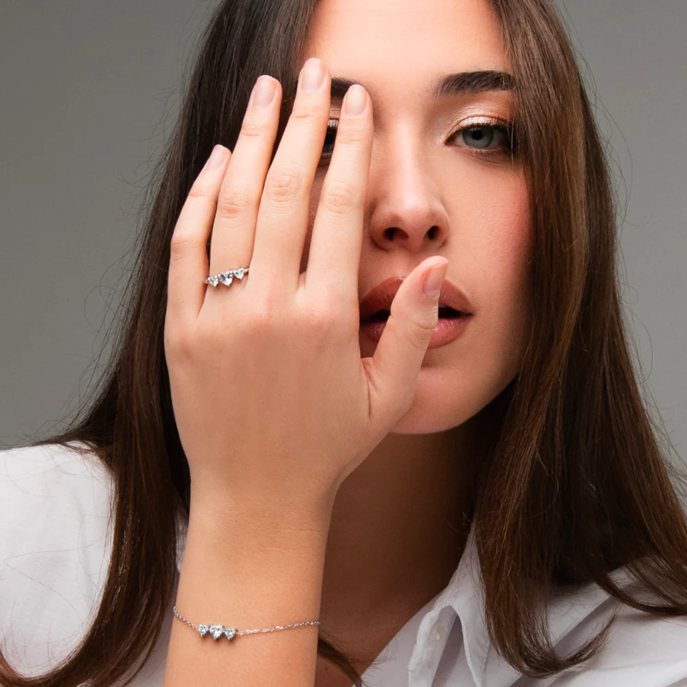 ANELLO DONNA IN ACCIAIO CON CUORI CON ZIRCONI BIANCHI - Image 4