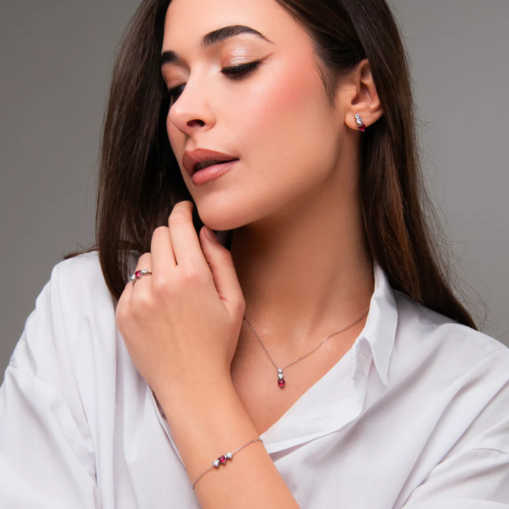 ANELLO DONNA IN ACCIAIO CON CUORI CON ZIRCONI BIANCHI E ROSSI - Image 4