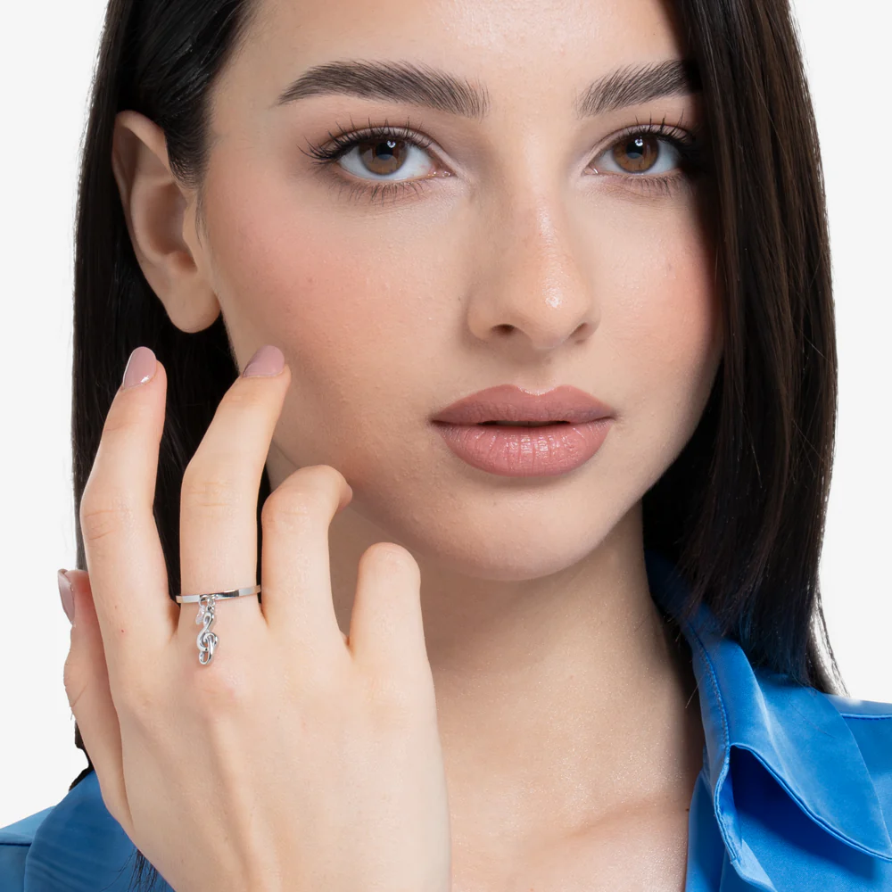 ANELLO DONNA IN ACCIAIO CON NOTA MUSICALE E ZIRCONE BIANCO - Image 3