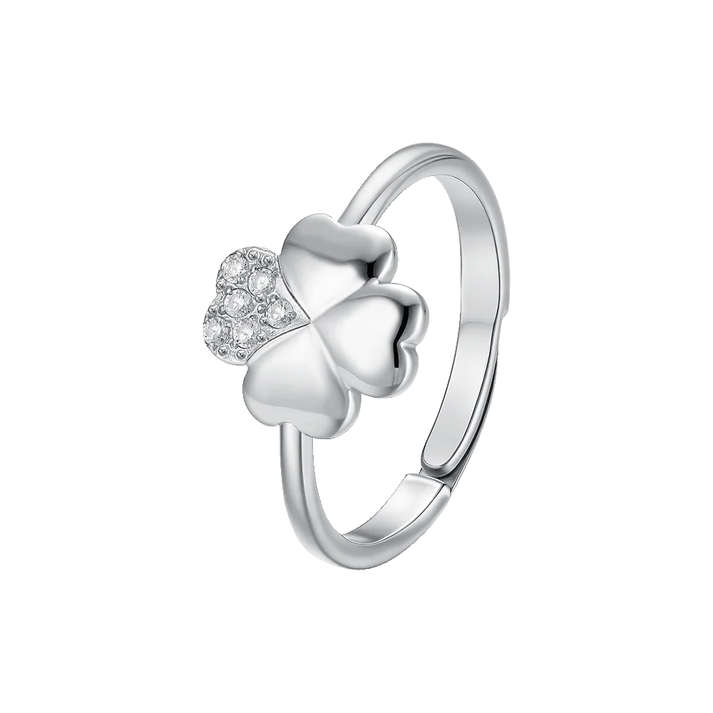 ANELLO DONNA IN ACCIAIO CON QUADRIFOGLIO E ZIRCONI BIANCHI