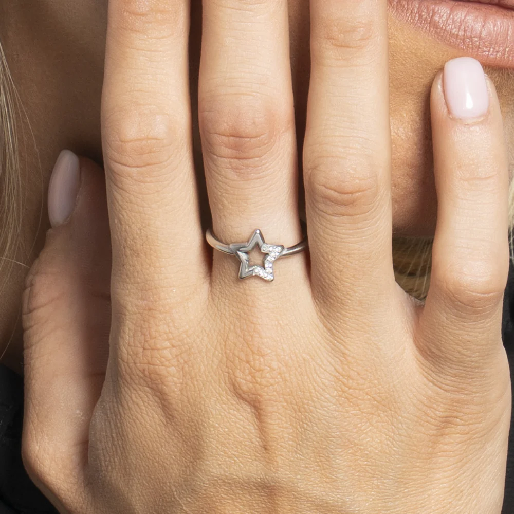 ANELLO DONNA IN ACCIAIO CON STELLA E ZIRCONI BIANCHI - Image 2