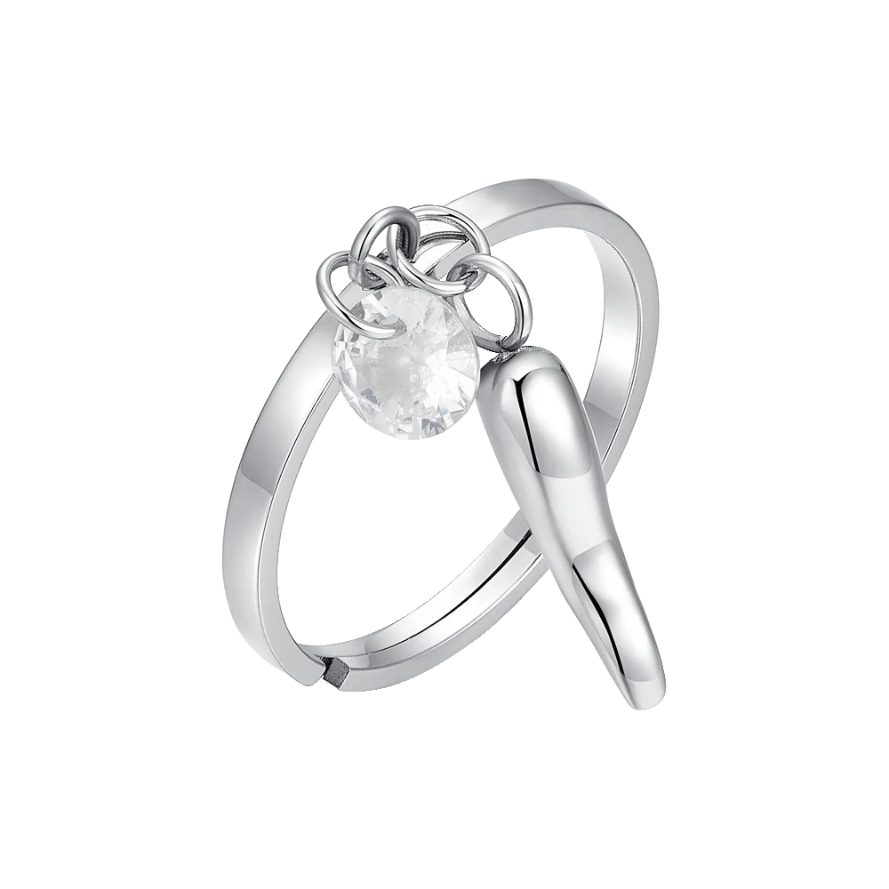 ANELLO DONNA IN ACCIAIO CON CORNO E ZIRCONE BIANCO