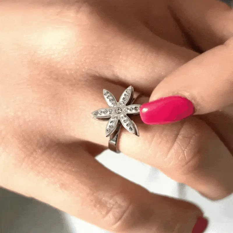 ANELLO DONNA IN ACCIAIO CON FIORE DELLA VITA GIREVOLE CON CRISTALLI BIANCHI - Image 2