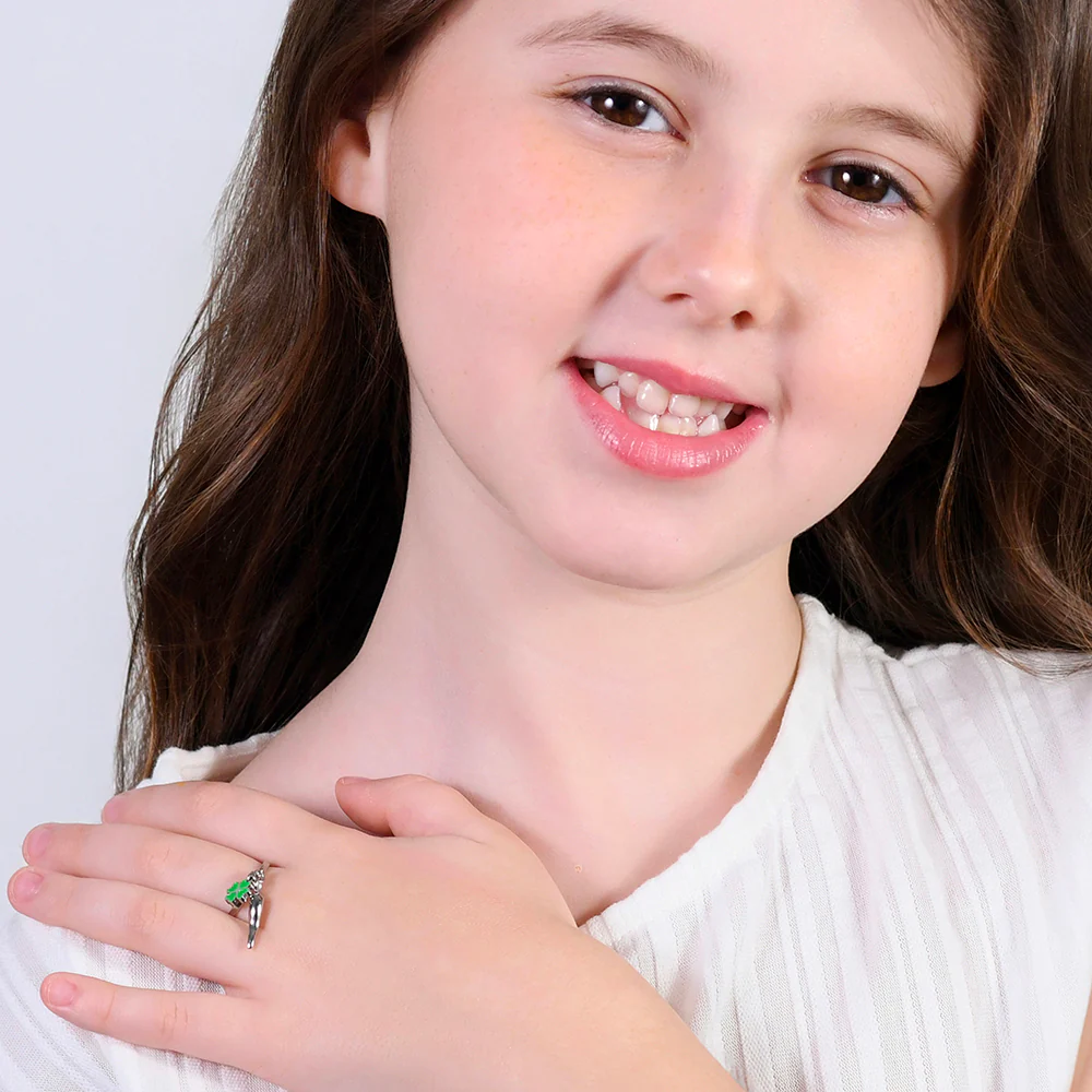ANELLO BAMBINA IN ACCIAIO CON CORNO ROSSO E CUORE - Image 3