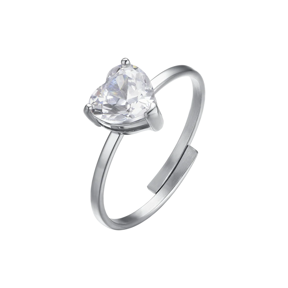 ANELLO DONNA IN ACCIAIO CON CRISTALLO BIANCO A FORMA DI CUORE