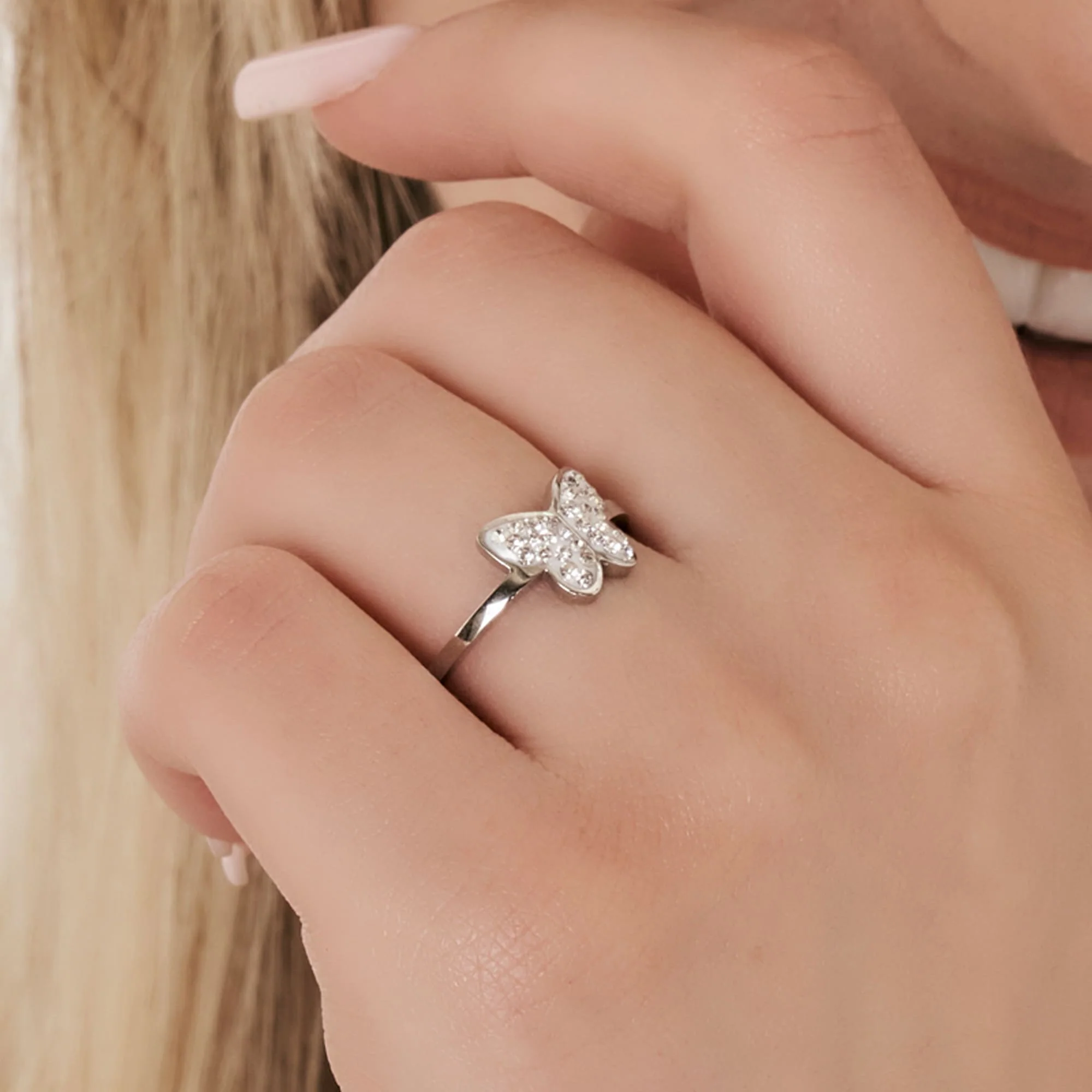 ANELLO DONNA IN ACCIAIO CON FARFALLA E CRISTALLI BIANCHI MISURA: S - Image 2