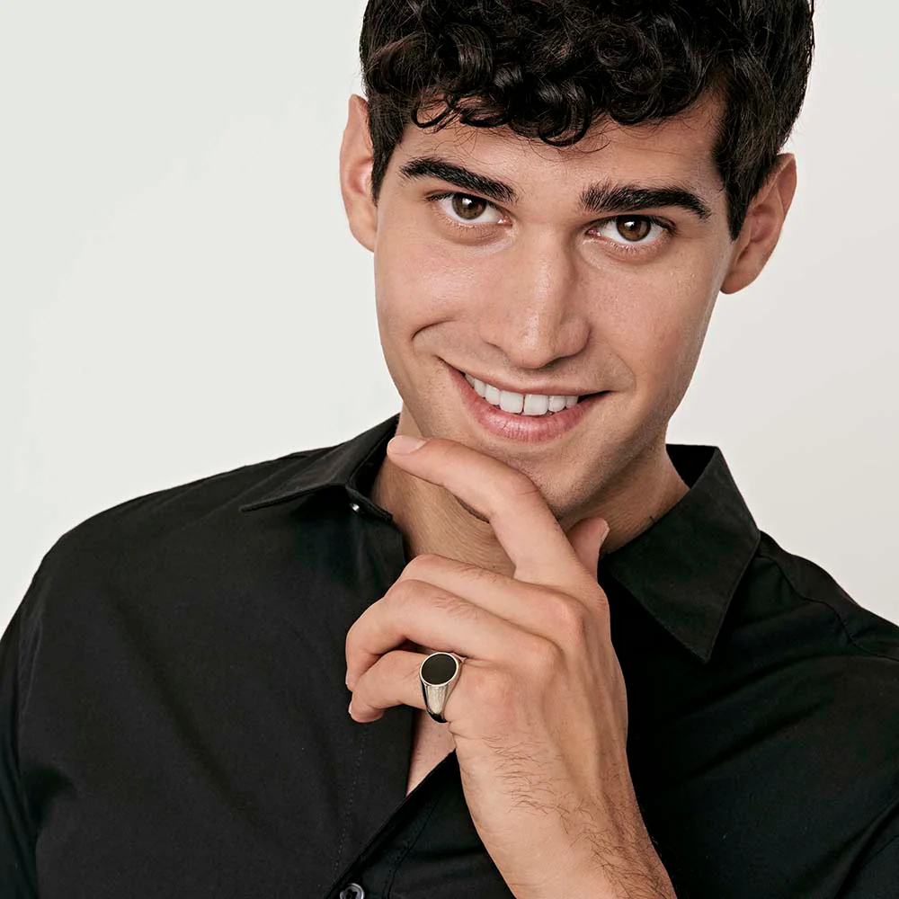 ANELLO UOMO SIGILLO CERCHIO IN ACCIAIO E IP NERO - Image 3