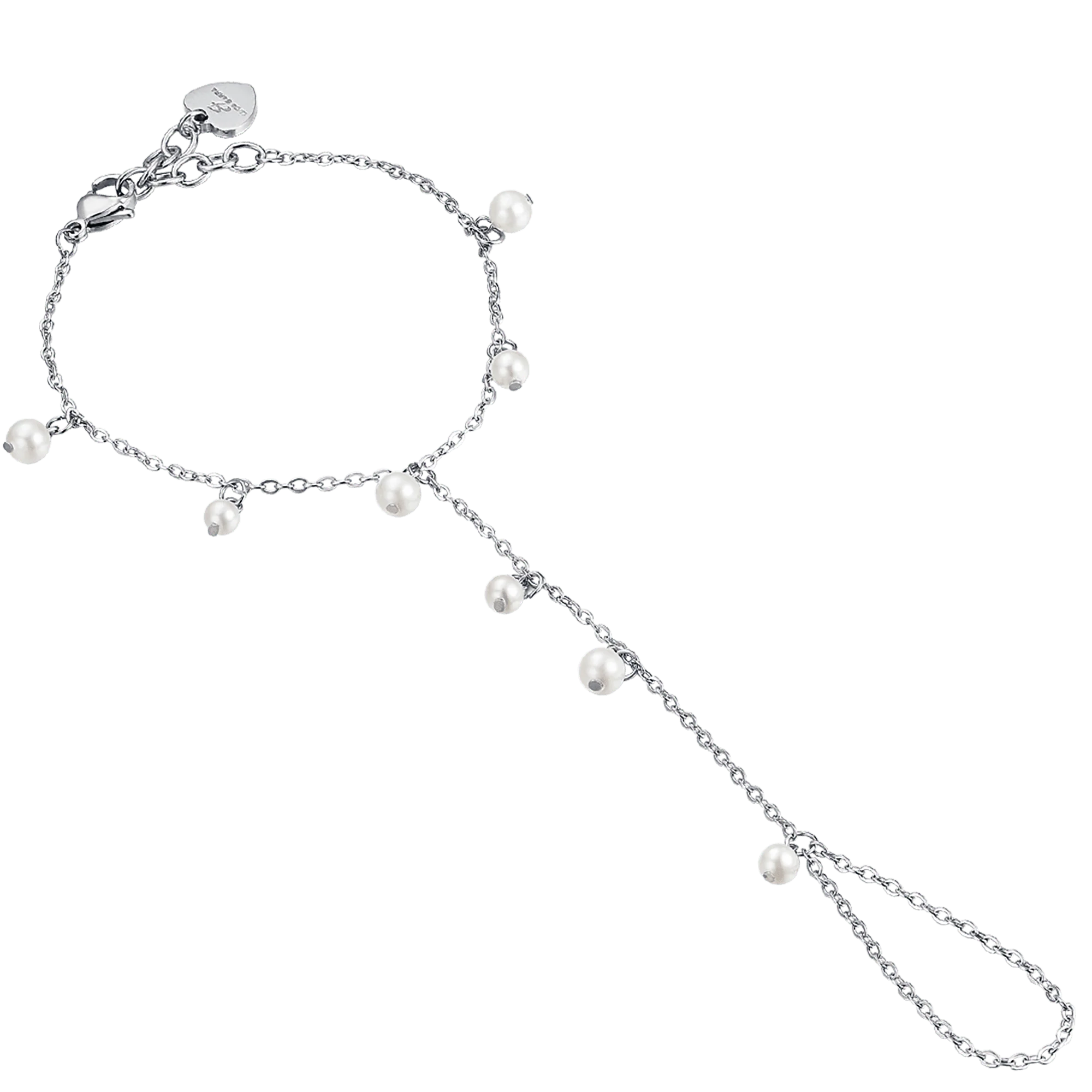 BRACCIALE BACIAMANO DONNA IN ACCIAIO CON PERLE BIANCHE