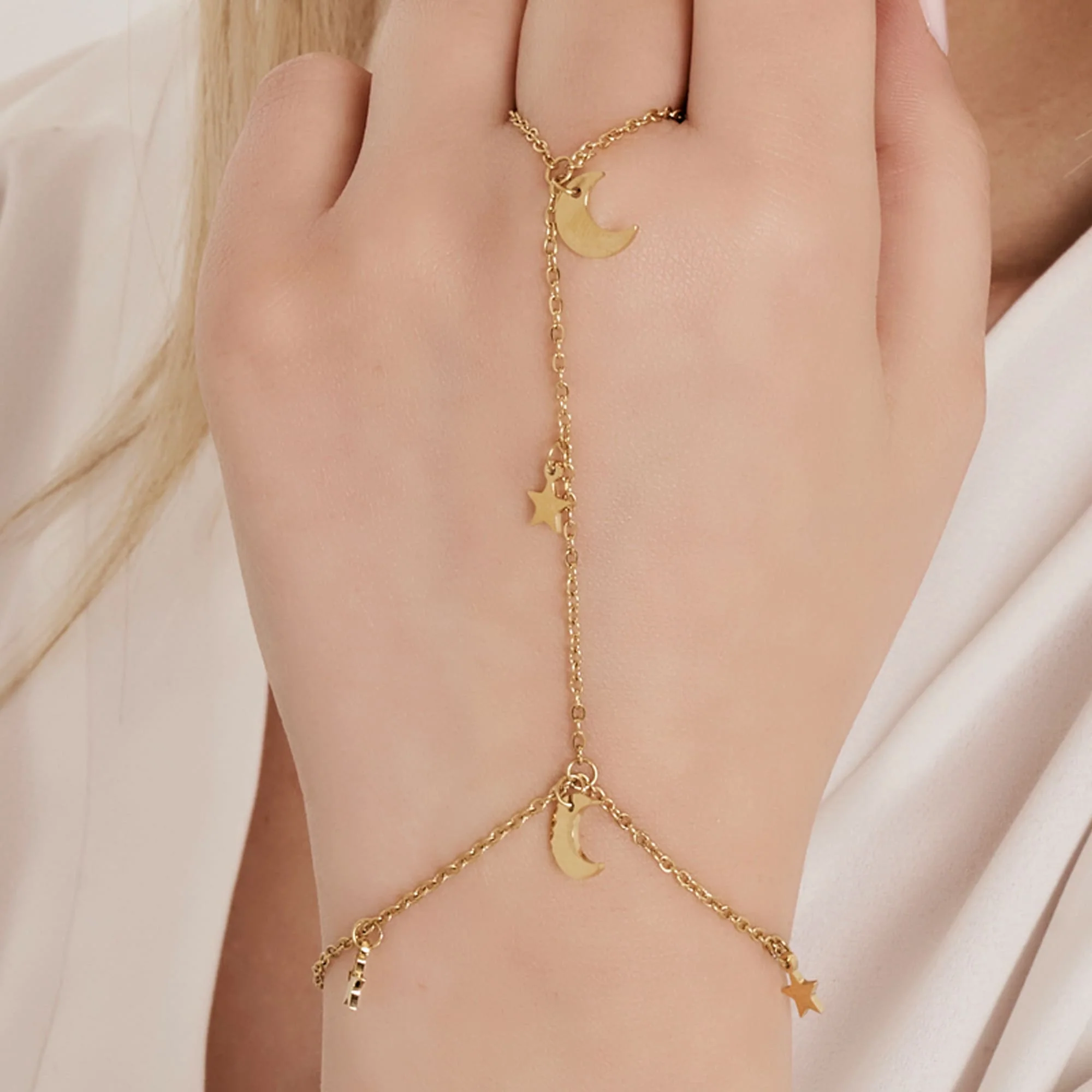 BRACCIALE BACIAMANO DONNA IN ACCIAIO IP GOLD CON STELLE E LUNE - Image 2