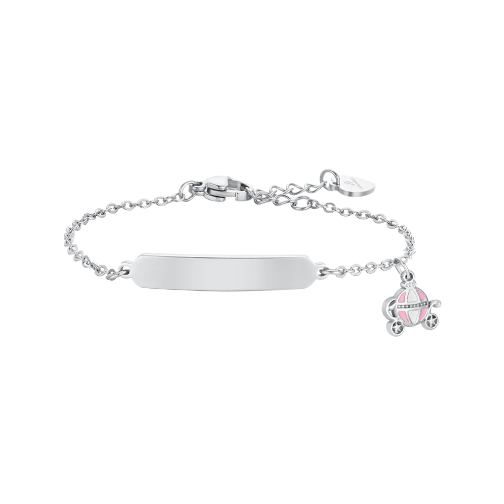 BRACCIALE BAMBINA IN ACCIAIO CARROZZA E PIASTRA