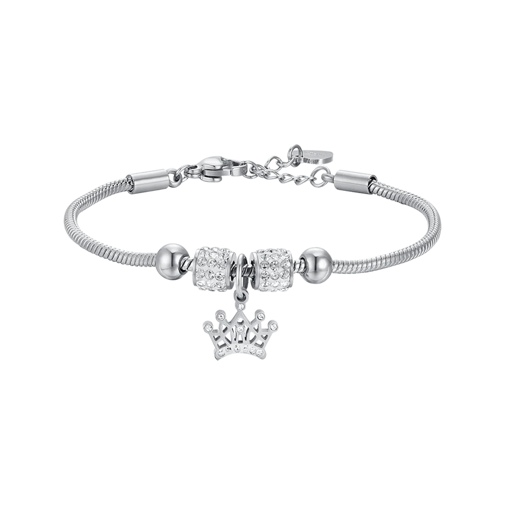 BRACCIALE BAMBINA IN ACCIAIO CON CORONA CON CRISTALLI BIANCHI