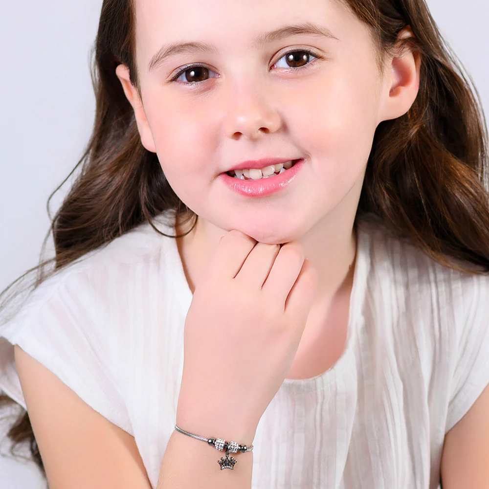 BRACCIALE BAMBINA IN ACCIAIO CON CORONA CON CRISTALLI BIANCHI - Image 3