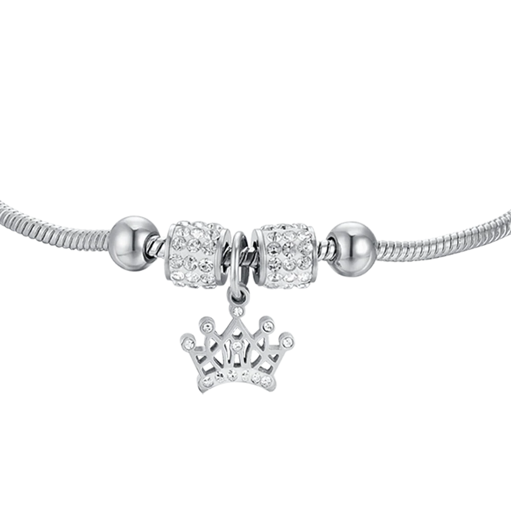 BRACCIALE BAMBINA IN ACCIAIO CON CORONA CON CRISTALLI BIANCHI - Image 4