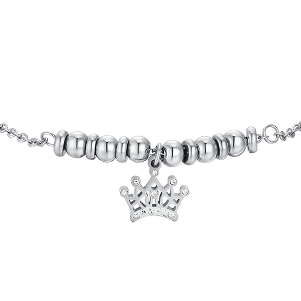 BRACCIALE BAMBINA IN ACCIAIO CON CORONA CON CRISTALLI BIANCHI - Image 4