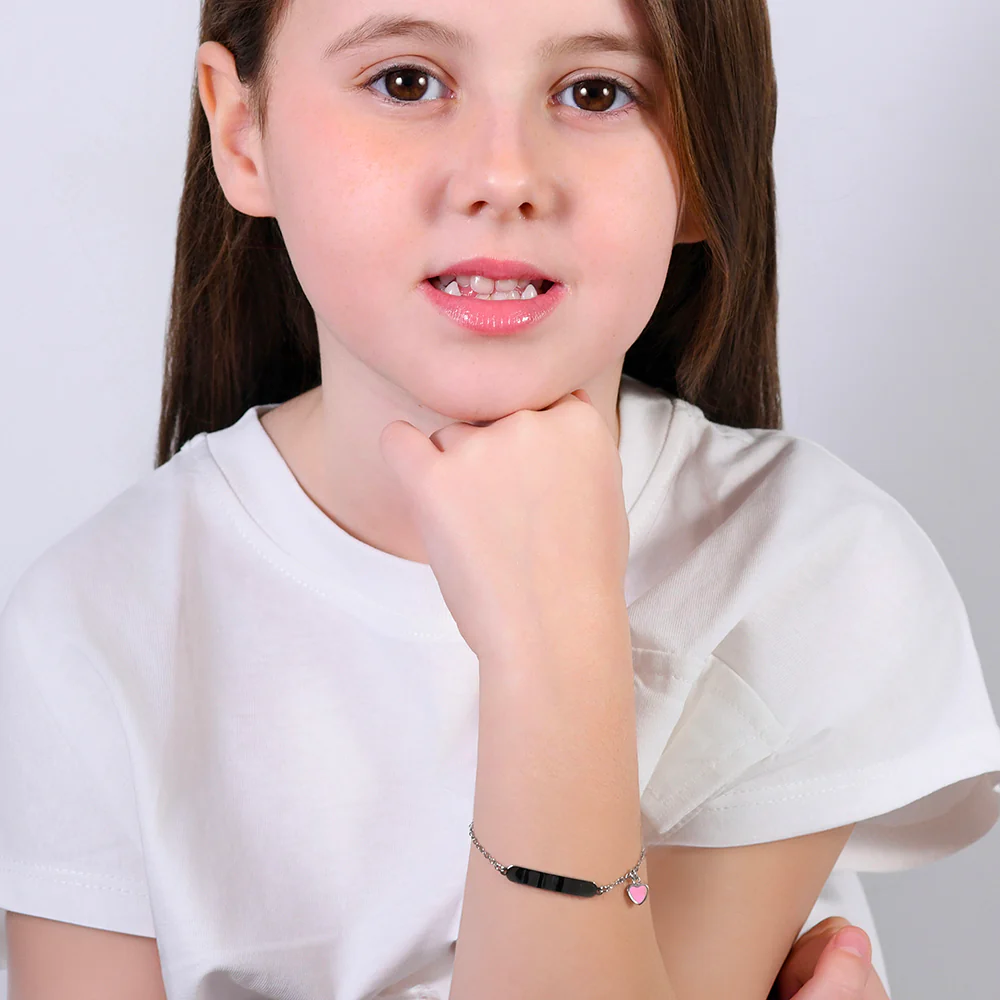 BRACCIALE BAMBINA IN ACCIAIO CON CUORE E PIASTRA - Image 3