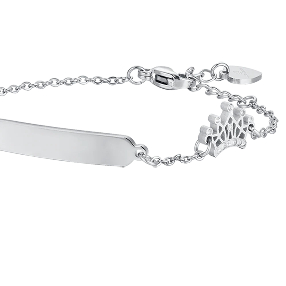 BRACCIALE BAMBINA IN ACCIAIO CON PIASTRA E CORONA CON CRISTALLI BIANCHI - Image 4