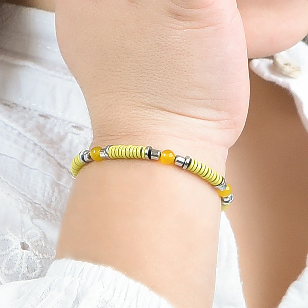 BRACCIALE BAMBINA IN ACCIAIO CON PIETRE GIALLE ED ELEMENTI CON SMALTO GIALLO - Image 3