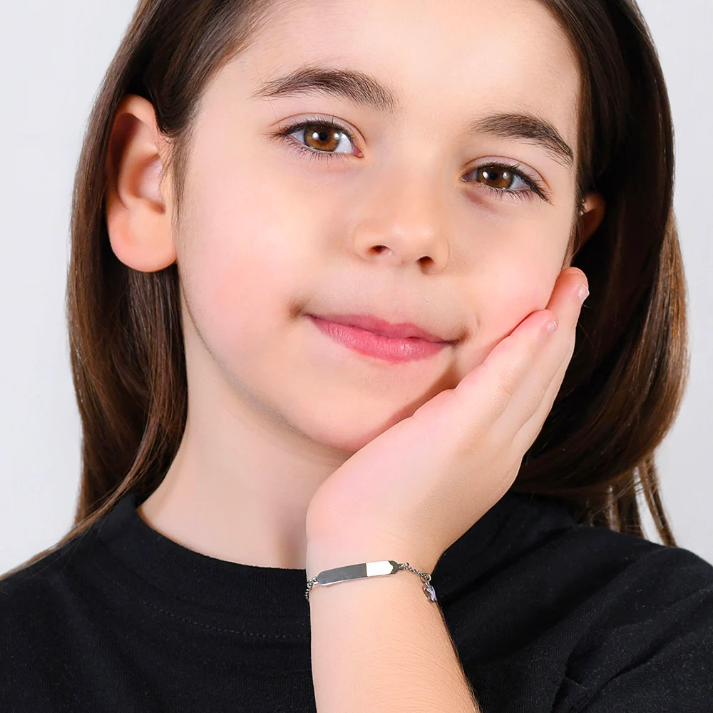 BRACCIALE BAMBINA IN ACCIAIO SMALTO VIOLA E PIASTRA - Image 3