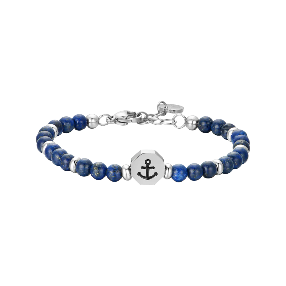 BRACCIALE BAMBINO IN ACCIAIO ANCORA CON PIETRE BLU