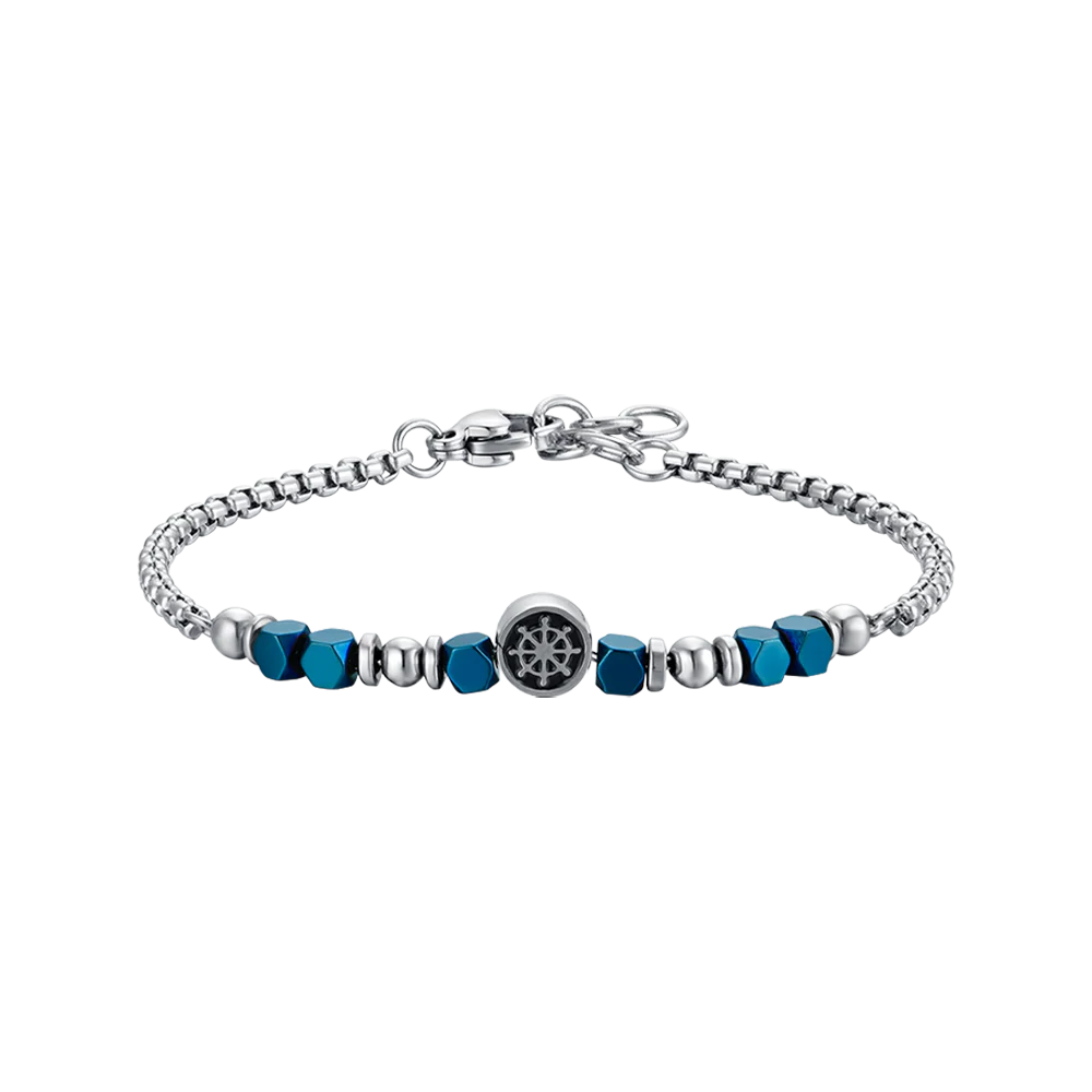 BRACCIALE BAMBINO IN ACCIAIO CON EMATITE BLU E TIMONE