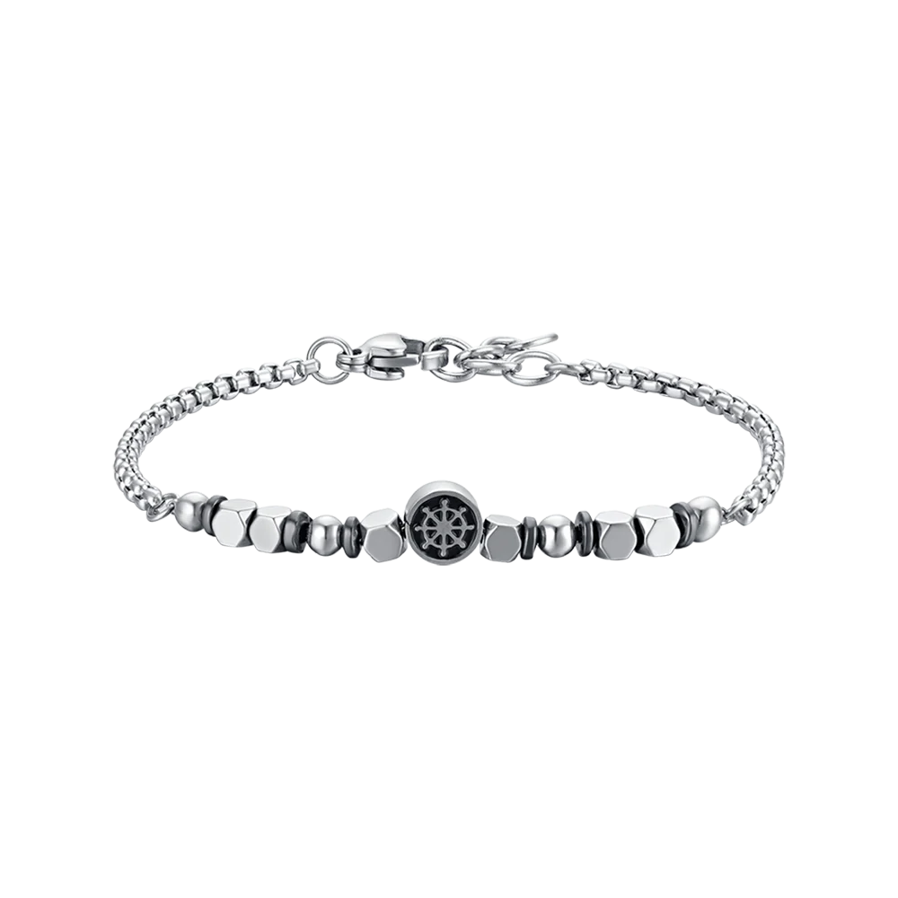 BRACCIALE BAMBINO IN ACCIAIO CON EMATITE GRIGIA E TIMONE