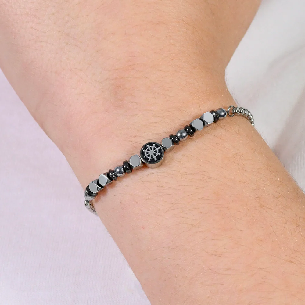 BRACCIALE BAMBINO IN ACCIAIO CON EMATITE GRIGIA E TIMONE - Image 2