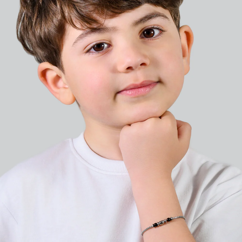 BRACCIALE BAMBINO IN ACCIAIO PIETRE NERE - Image 3