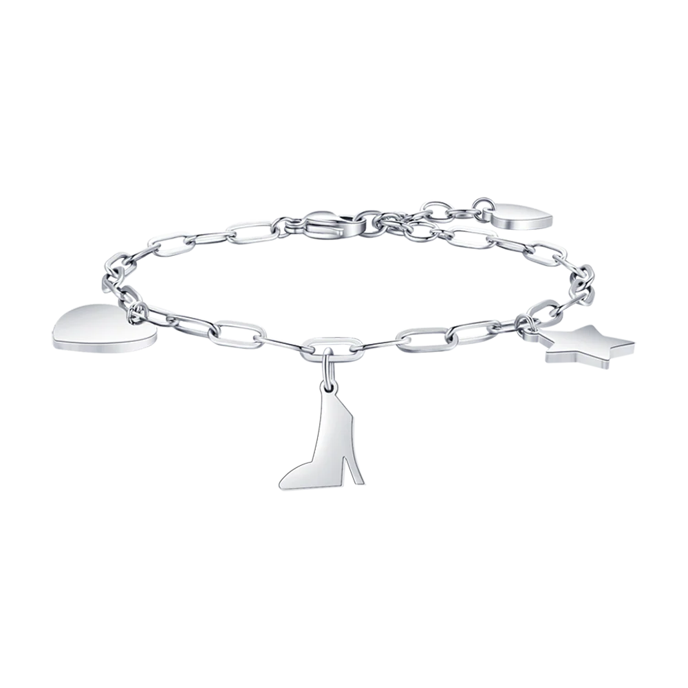 BRACCIALE DONNA IN ACCIAIO CON CUORE, SCARPA E STELLA
