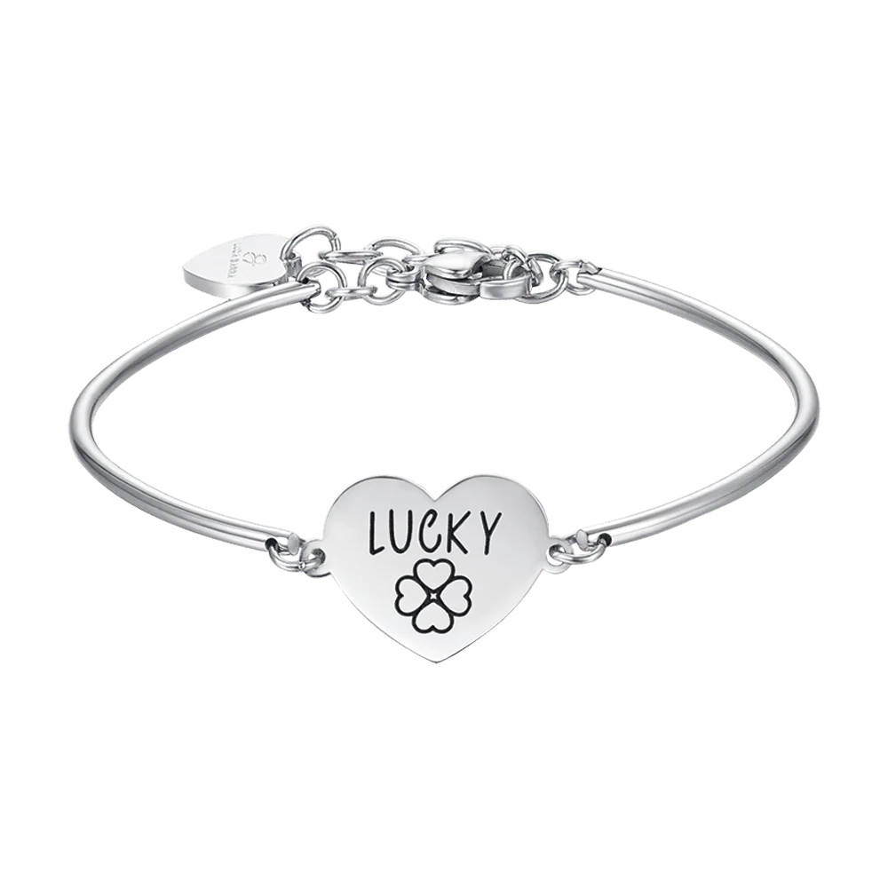 BRACCIALE DONNA IN ACCIAIO CON SCRITTA LUCKY