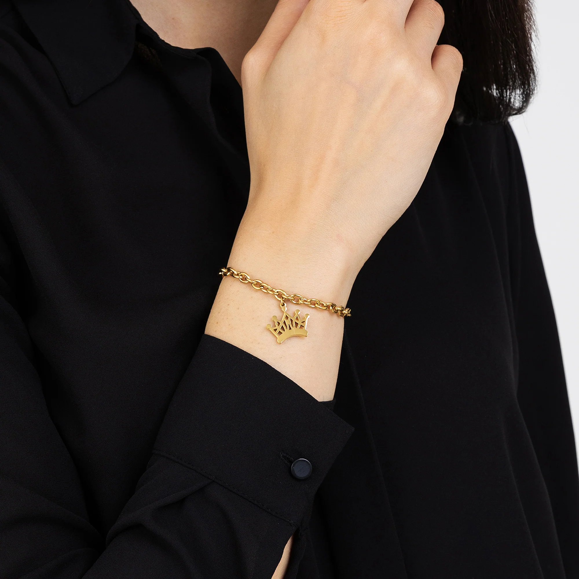 BRACCIALE DONNA IN ACCIAIO DORATO CON CORONA - Image 2
