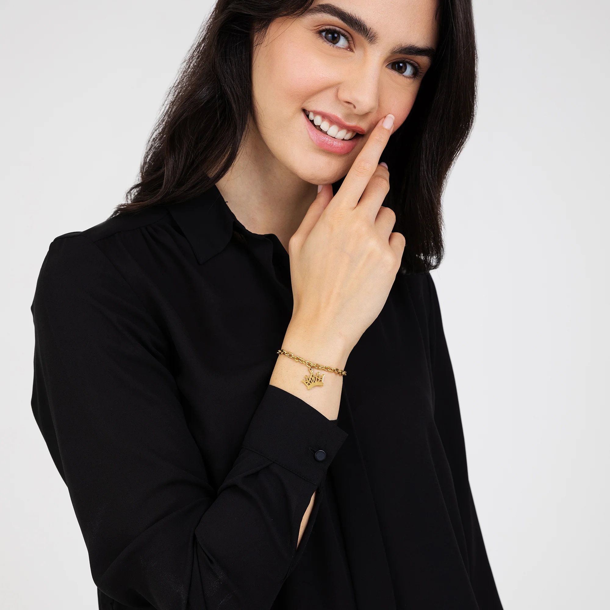 BRACCIALE DONNA IN ACCIAIO DORATO CON CORONA - Image 3