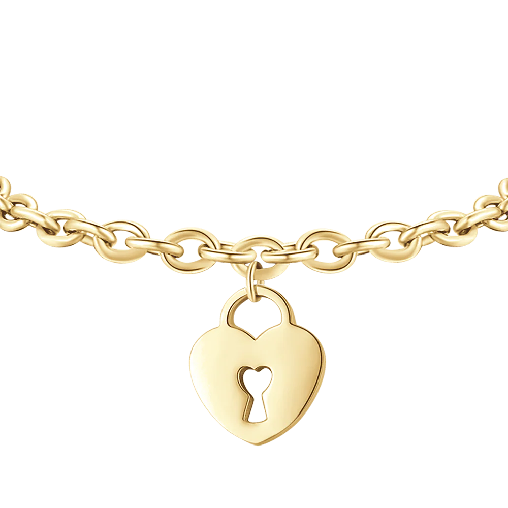 BRACCIALE DONNA IN ACCIAIO DORATO CON CUORE LUCCHETTO - Image 4