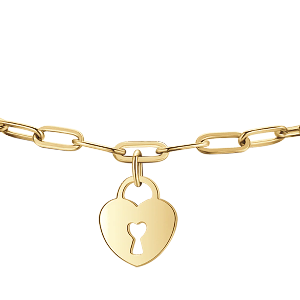 BRACCIALE DONNA IN ACCIAIO DORATO CON LUNA, CUORE LUCCHETTO E STELLA - Image 4