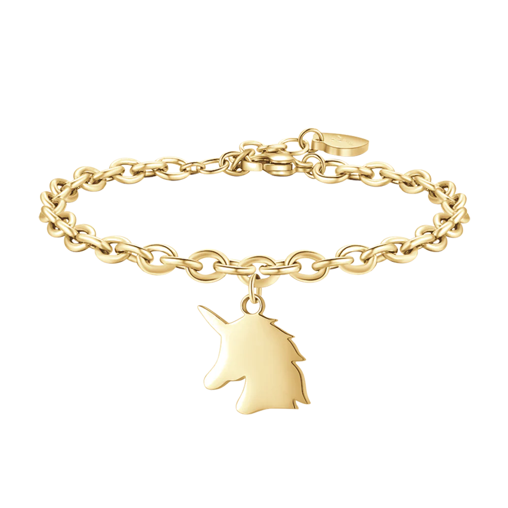 BRACCIALE DONNA IN ACCIAIO DORATO CON UNICORNO
