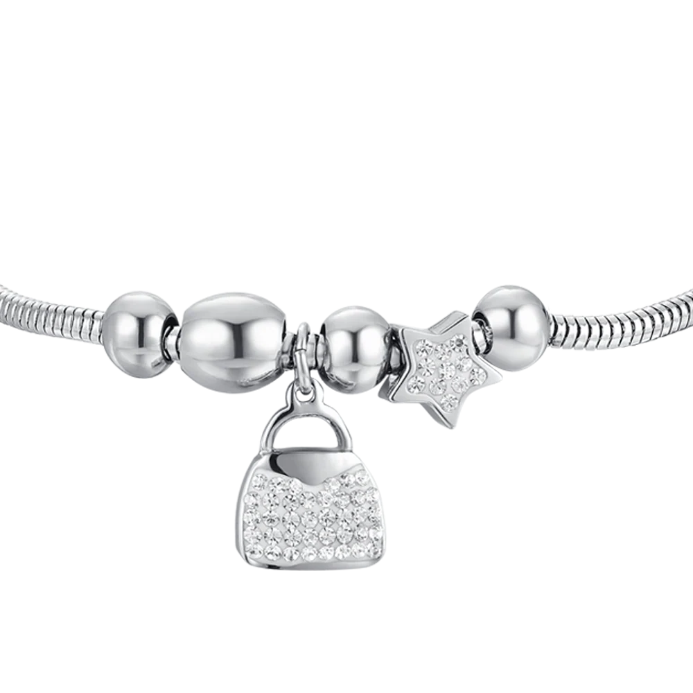 BRACCIALE DONNA IN ACCIAIO BORSA E CRISTALLI - Image 4