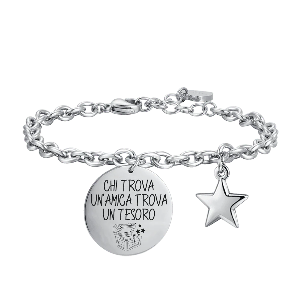 BRACCIALE DONNA IN ACCIAIO CHI TROVA UN'AMICA TROVA UN TESORO