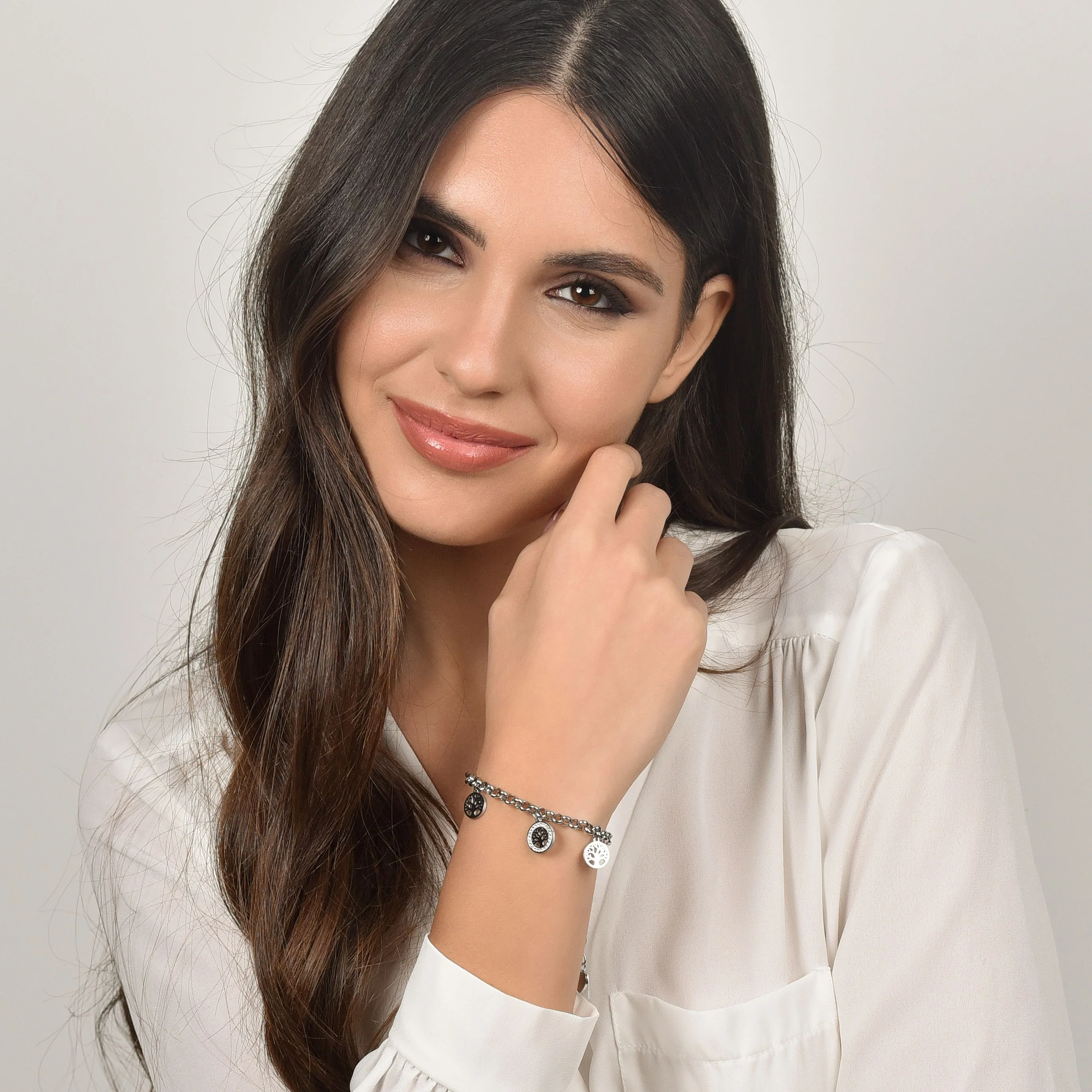 BRACCIALE DONNA IN ACCIAIO CON ALBERO DELLA VITA E CRISTALLI BIANCHI - Image 3