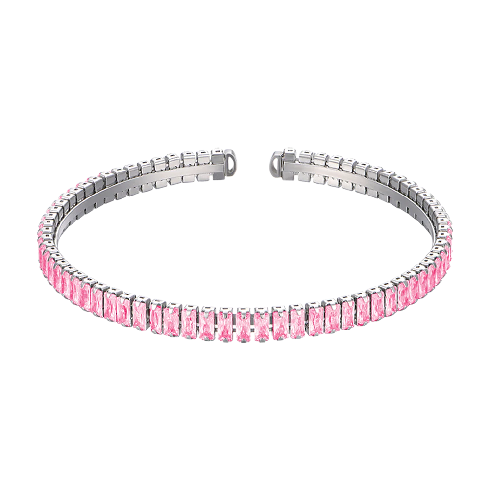 BRACCIALE DONNA IN ACCIAIO CON CRISTALLI ROSA
