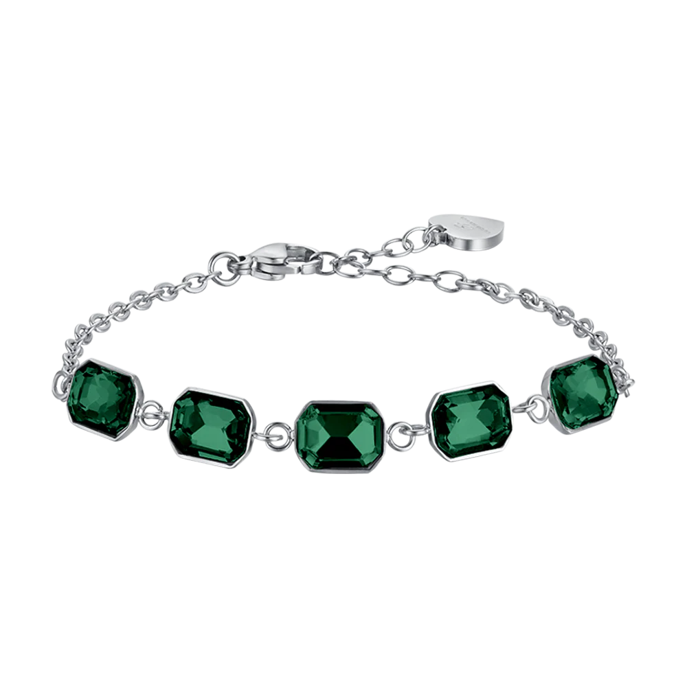 BRACCIALE DONNA IN ACCIAIO CON CRISTALLI VERDI