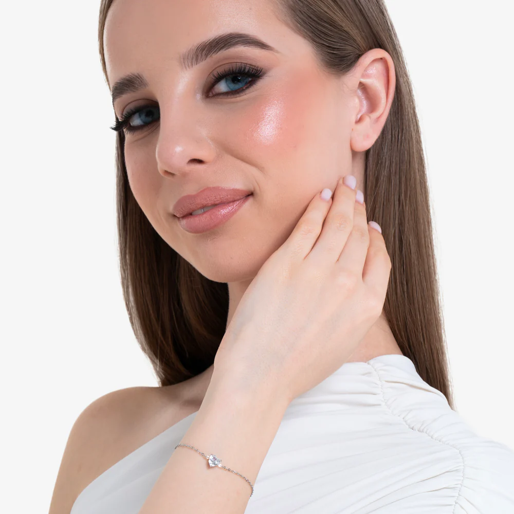 BRACCIALE DONNA IN ACCIAIO CON CUORE CRISTALLO BIANCO - Image 3